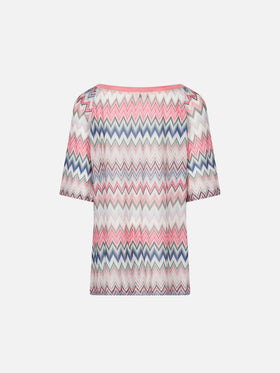 Abito da bambina in maglia rosa fantasia chevron
