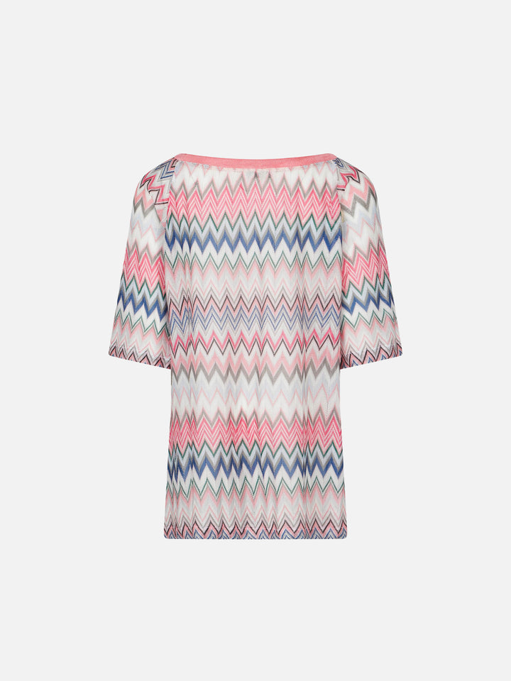 Pink chevron pattern girl knit dress