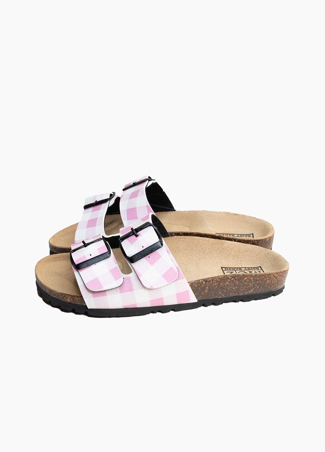 Korksandalen mit rosa Gingham-Print
