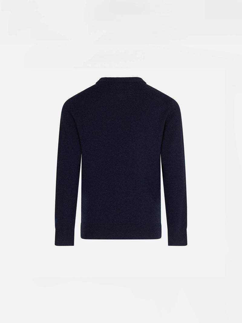 Boy navy blue sweater with Cortina jacquard print