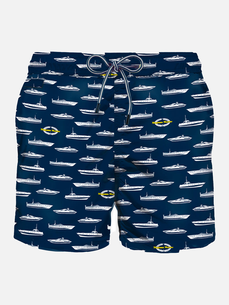 Herren-Badeshorts aus leichtem Stoff mit Yacht-Print