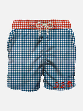Man swim shorts gingham print with pocket - MC2 Saint Barth