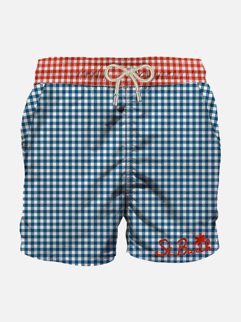 Herren-Badeshorts mit Gingham-Print und Tasche