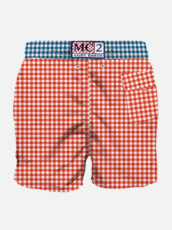 Man swim shorts gingham print and pocket