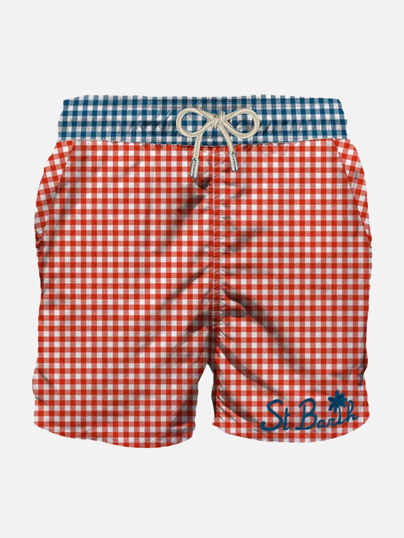 Herren-Badeshorts mit Gingham-Print und Tasche