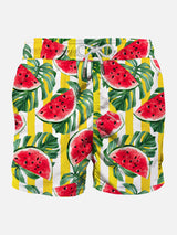 Mid-length swim shorts with watermelon print