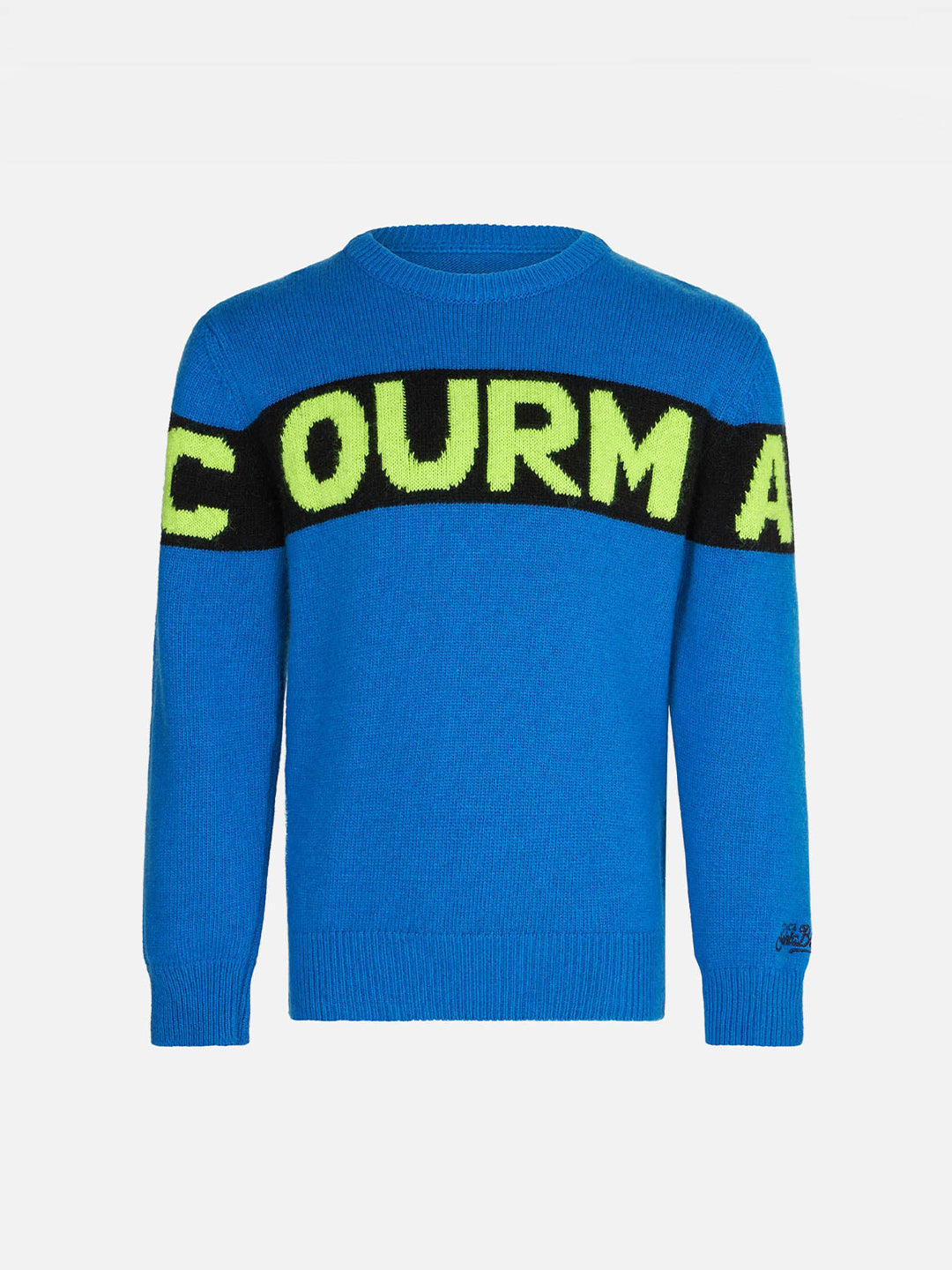 Maglione blu da bambino con scritta Courma
