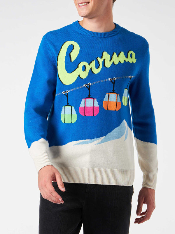 Man crewneck sweater with Courma cable postacard jacquard