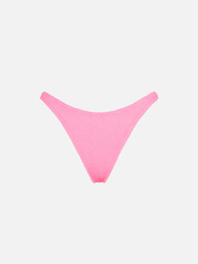 Woman fluo pink crinkle swim briefs