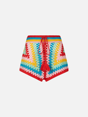 Mehrfarbige Häkelshorts