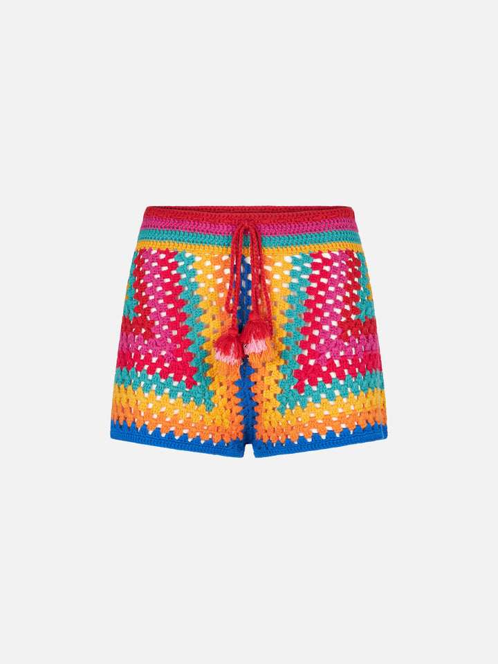 Mehrfarbige Häkelshorts