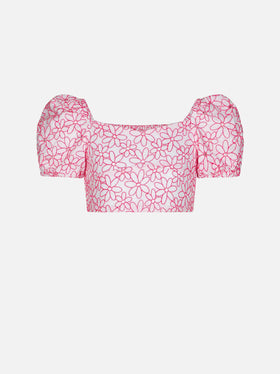 Girl crop top with daisy embroidery