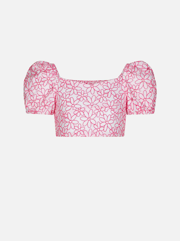 Crop-Top für Mädchen mit Gänseblümchen-Stickerei