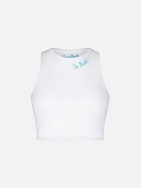 Crop-Tanktop aus Baumwolle mit St. Barth-Stickerei | MELISSA SATTA SONDEREDITION