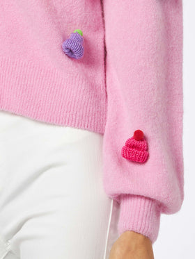 Cardigan crop garzato da donna con maniche a sbuffo
