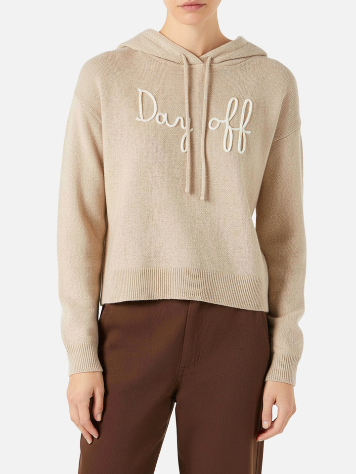 Felpa cropped in maglia da donna con cappuccio e ricamo Day Off