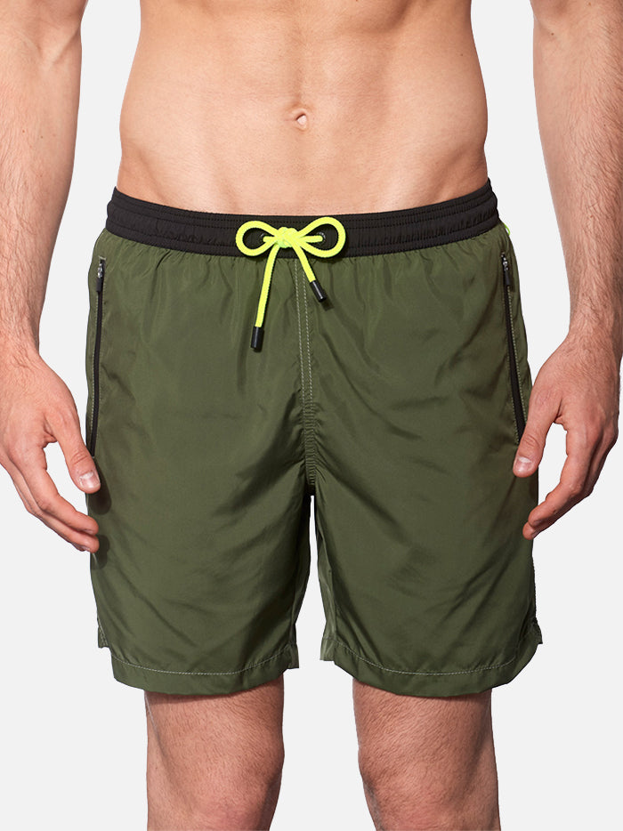 Dark green light fabric zipped swim shorts - MC2 Saint Barth