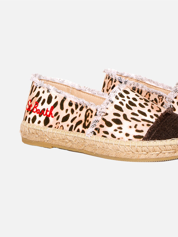 Espadrillas in canvas stampa animalier con ricamo