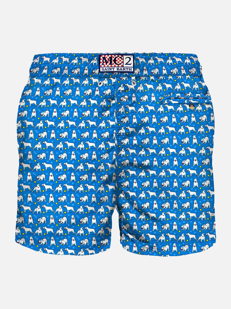 Herren-Badeshorts aus leichtem Stoff mit Bullterrier-Print