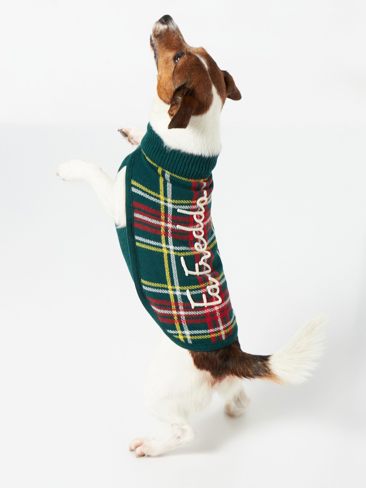 Dog sweater with tartan jacquard