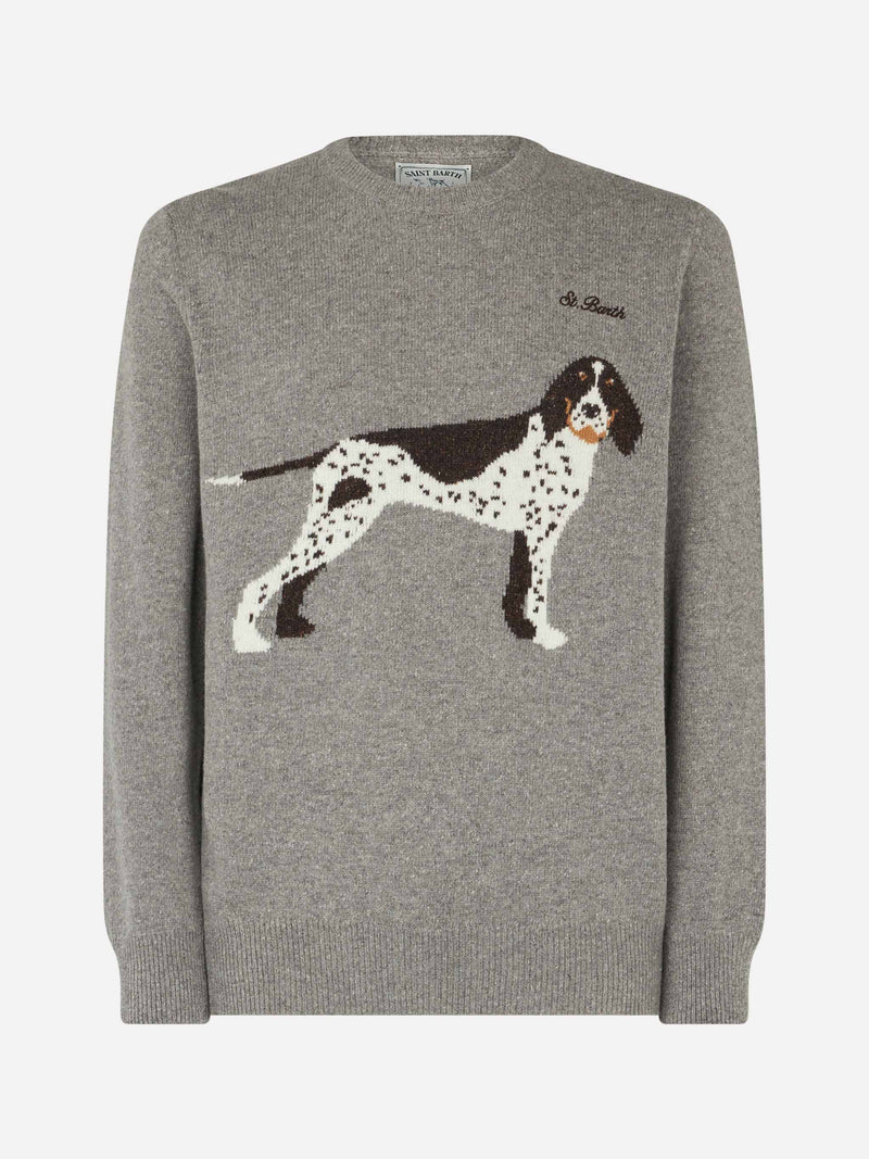 Man crewneck donegal sweater with country dog jacquard