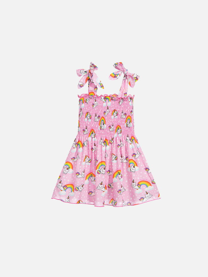 Cotton dress Lola with unicorn cat print