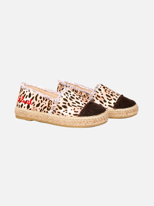 Espadrillas in canvas stampa animalier con ricamo