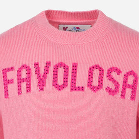 Maglia da bambina girocollo rosa con stampa strass Favolosa