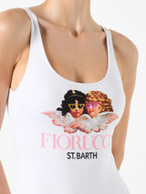 Woman one piece swimsuit with Fiorucci Angels print | FIORUCCI SPECIAL EDITION