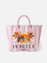 Borsa a spalla Vanity in canvas con stampa a righe bianche e rosa e angeli Fiorucci | FIORUCCI SPECIAL EDITION