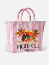 Borsa a spalla Vanity in canvas con stampa a righe bianche e rosa e angeli Fiorucci | FIORUCCI SPECIAL EDITION