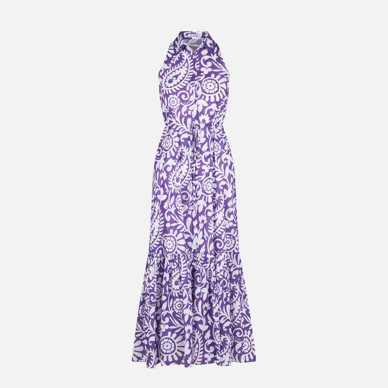 Woman halterneck dress with paisley print