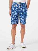 Blaue Herren-Bermudashorts aus Leinen mit Blumendruck