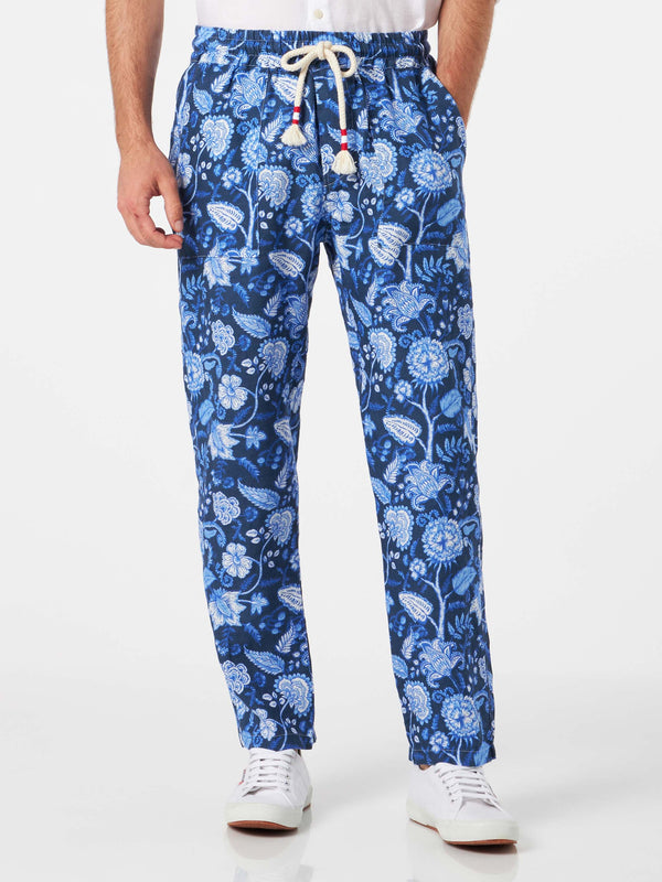 Man floreal print linen pants