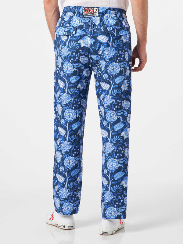 Man floreal print linen pants