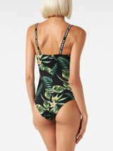 Woman one piece swimsuit with tropical print