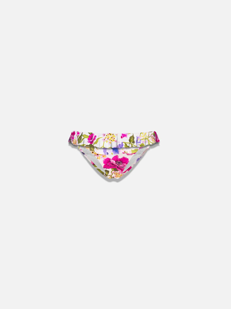 Girl ruffled swim briefs with flower print