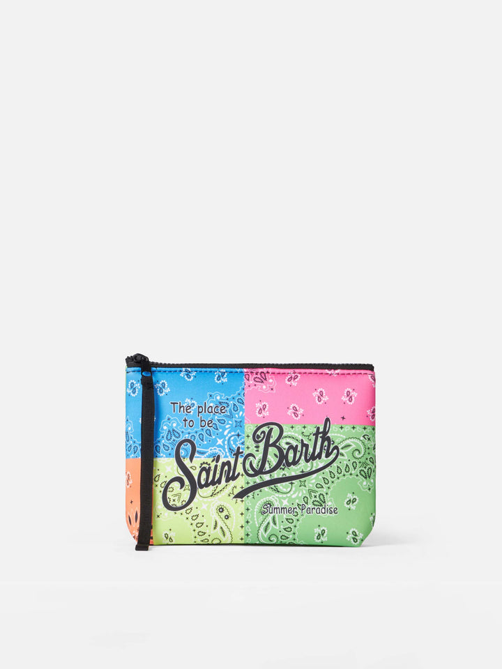 Pochette Aline in scuba con stampa bandana fluo