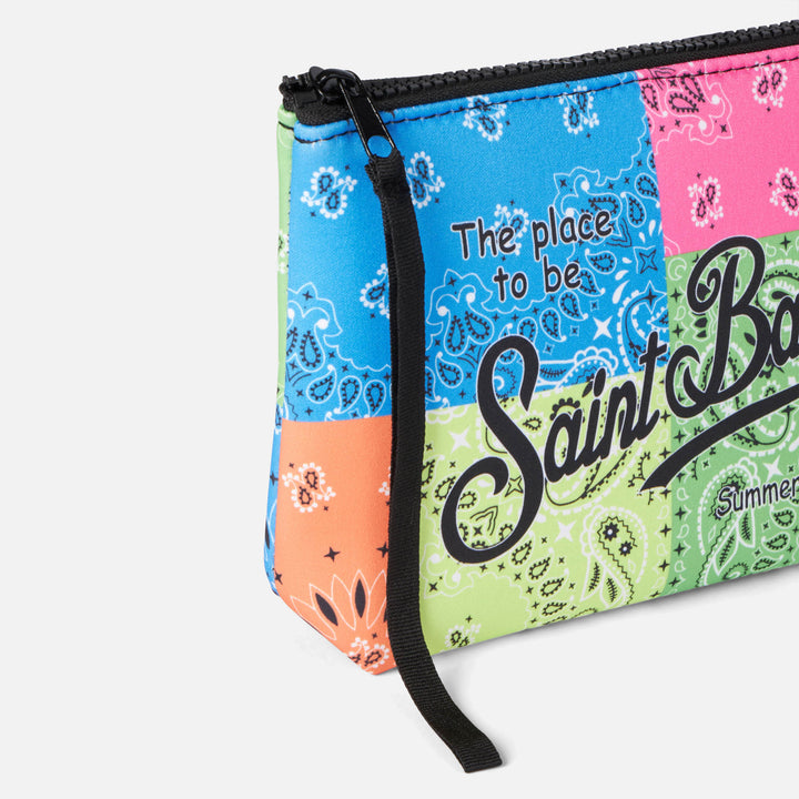 Pochette Aline in scuba con stampa bandana fluo