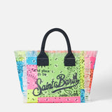 Colette cotton canvas handbag with fluo bandanna print