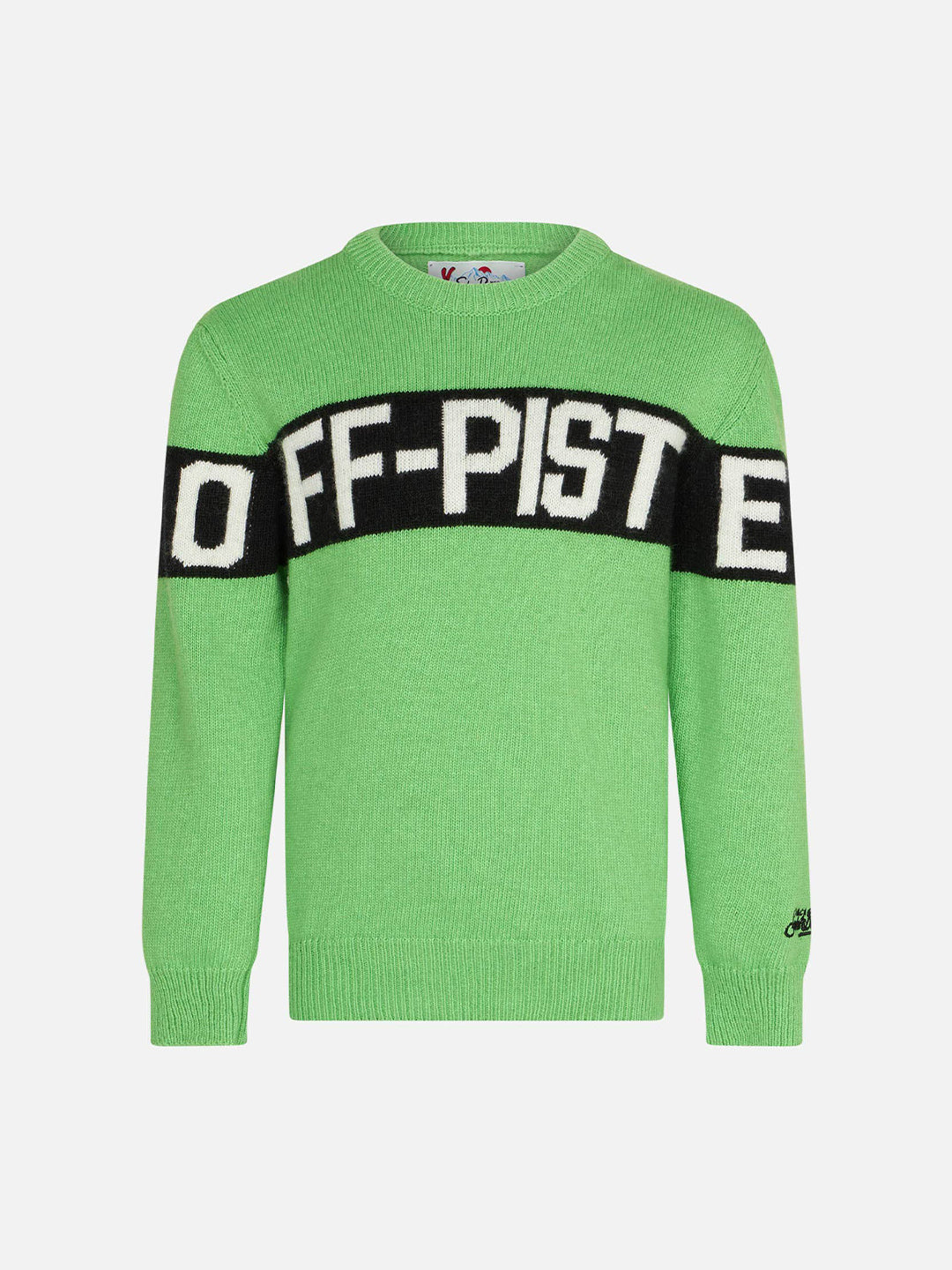 Maglione verde fluo da bambino con scritta Off-Piste