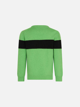 Maglione verde fluo da bambino con scritta Off-Piste