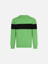 Boy fluo green sweater with Off-Piste lettering