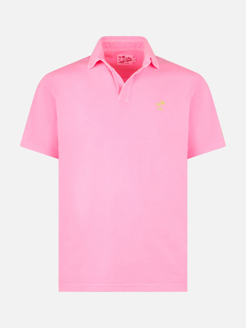 Polo da uomo in jersey di cotone rosa fluo