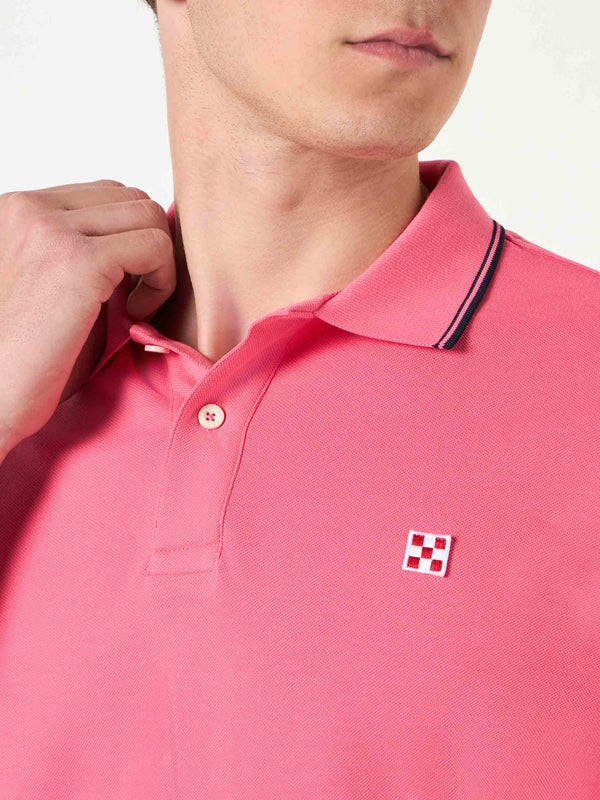 Polo da uomo piquet rosa fluo