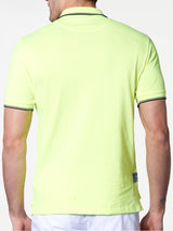 Yellow fluo piquet polo with St. Barth check logo