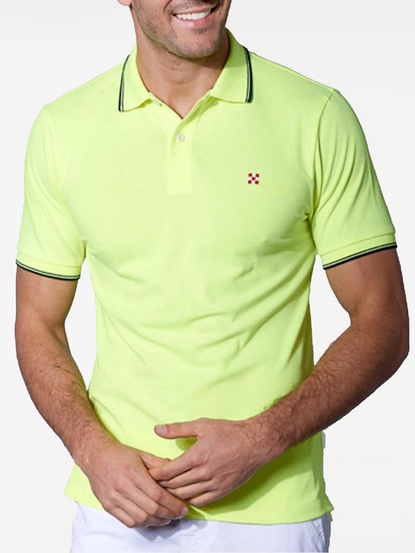 Polo in piquet giallo fluo con logo St. Barth check