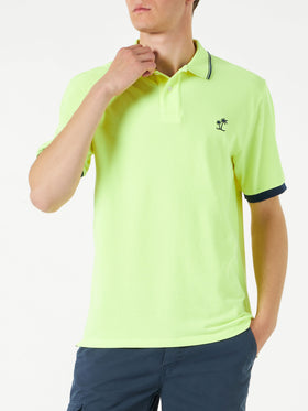 Fluo yellow piquet polo with St. Barth logo