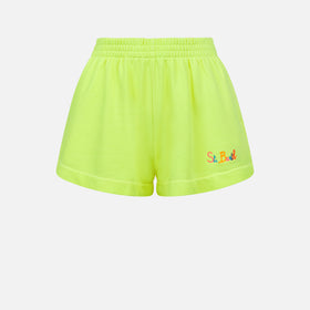 Pantaloncini corti da donna in cotone giallo fluo
