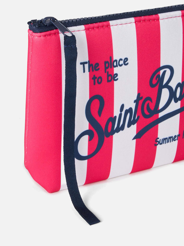 Aline scuba pochette with fuchsia striped print